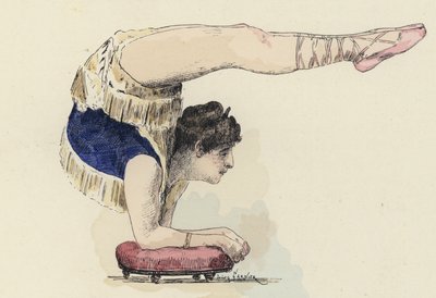 女体操运动员做肘部站立（彩色石版画） 作者 朱尔斯·阿森（后）卡尼尔
