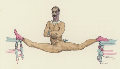 男体操运动员做劈叉（彩色石版画） 作者 朱尔斯·阿森（后）卡尼尔