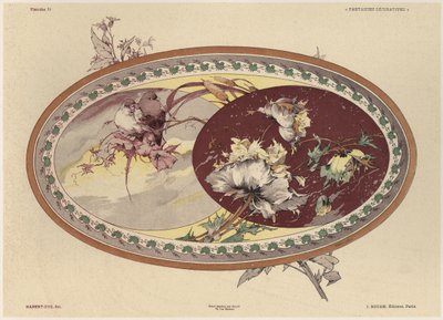 鸟类和鲜花，由Fillisies装饰品制成的板19，由Gillot雕刻，由Jules Rouam出版，巴黎Librairie de l&39;Art，1887年（彩色雕刻） 作者 朱尔斯·奥古斯特·哈伯特·戴斯