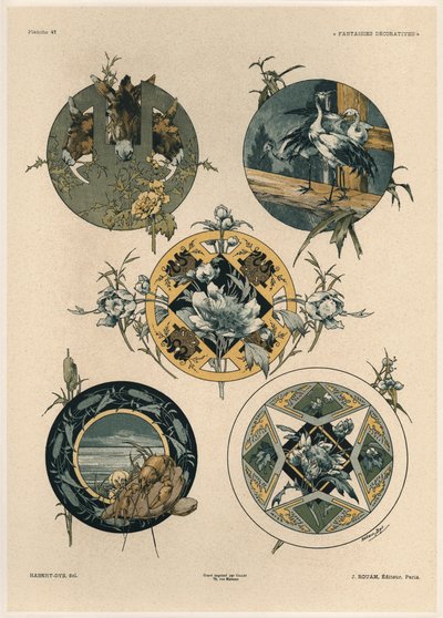 圈子，来自&39;装饰幻想&39;的42块，由Gillot雕刻，由Jules Rouam出版，Librairie de l&39;Art，巴黎，1887年（彩色雕刻） 作者 朱尔斯·奥古斯特·哈伯特·戴斯