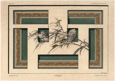 鸭子，来自&39;Fantaisies装饰品&39;的46号板，由Gillot雕刻，由Jules Rouam出版，巴黎Librairie de l&39;Art，1887年（彩色雕刻） 作者 朱尔斯·奥古斯特·哈伯特·戴斯