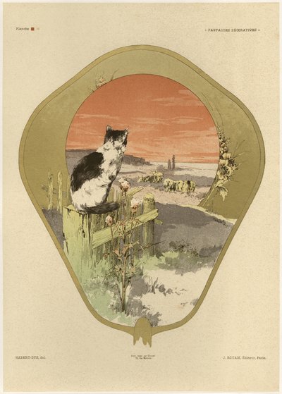 Fan，Plate 16来自&39;装饰幻想&39;，由Gillot雕刻，由Jules Rouam出版，Librairie de l&39;Art，巴黎，1887年（彩色雕刻） 作者 朱尔斯·奥古斯特·哈伯特·戴斯