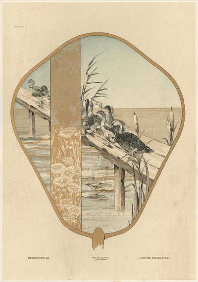粉丝，来自&39;装饰幻想&39;的版画1，由Gillot雕刻，由Jules Rouam，巴黎艺术书店出版，1887年（彩色版画） 作者 朱尔斯·奥古斯特·哈伯特·戴斯