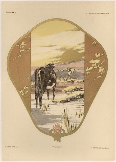 Fan，Plate 20来自&39;装饰幻想&39;，由Gillot雕刻，由Jules Rouam出版，Librairie de l&39;Art，巴黎，1887年（彩色版画） 作者 朱尔斯·奥古斯特·哈伯特·戴斯