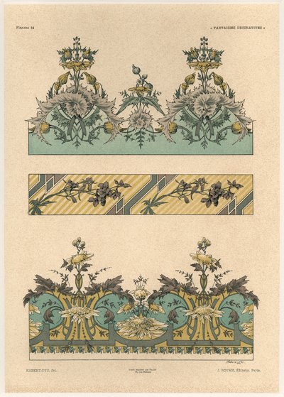 花卉图案，来自&39;装饰幻想&39;的44块，由Gillot雕刻，由Jules Rouam出版，Librairie de l&39;Art，巴黎，1887年（彩色雕刻） 作者 朱尔斯·奥古斯特·哈伯特·戴斯
