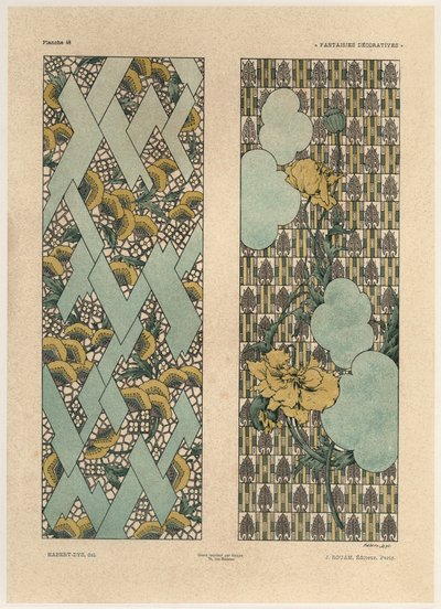 花卉图案，来自&39;装饰幻想&39;的48块，由Gillot雕刻，由Jules Rouam出版，Librairie de l&39;Art，巴黎，1887年（彩色雕刻） 作者 朱尔斯·奥古斯特·哈伯特·戴斯
