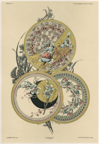 鲜花和苍蝇，来自&39;Fantaisies装饰品&39;的12号板，由Gillot雕刻，由Jules Rouam出版，巴黎Librairie de l&39;Art，1887年（彩色雕刻） 作者 朱尔斯·奥古斯特·哈伯特·戴斯