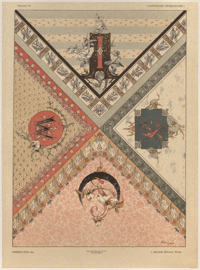 字母，来自&39;装饰幻想&39;的板块24，由Gillot雕刻，由Jules Rouam，巴黎艺术书店出版，1887年（彩色版画） 作者 朱尔斯·奥古斯特·哈伯特·戴斯