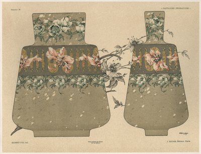 Gillot刻有“装饰幻想”的28号花瓶，由Jules Rouam，巴黎艺术书店出版，1887年（彩色版画） 作者 朱尔斯·奥古斯特·哈伯特·戴斯