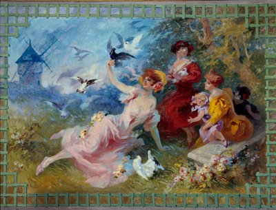 寓言空气代表年轻女性和鸟类。 Jules Cheret（1836-1932）20世纪尼斯，Musee Cheret 作者 朱尔斯·切雷特（Jules Cheret）