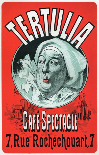 艺术。娱乐。Tertulia，在巴黎Spectacle咖啡馆的表演。Jules Cheret的海报，约1870年（海报）。 作者 朱尔斯·切雷特（Jules Cheret）