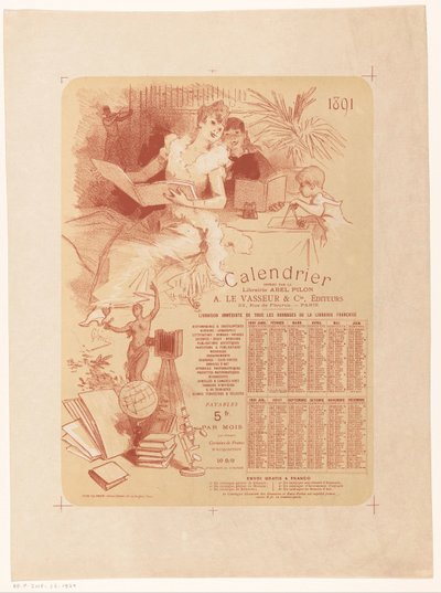 Abel Pilon 书店和出版商 A. Le Vasseur & Cie 1891 年的日历 作者 埃德蒙·柴克斯