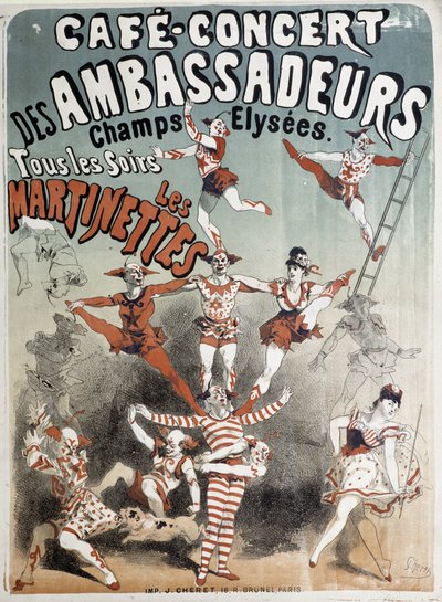 Les Martinettes au Caf-Concert des Ambassadeurs - Jules Cheret的海报，19世纪末 作者 朱尔斯·切雷特（Jules Cheret）