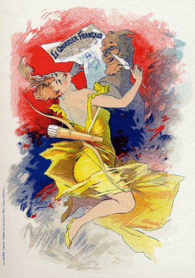 文学。法国报纸Le Courrier。儒勒-谢雷的寓言故事，法国，约1890年（海报 作者 Jules Cheret