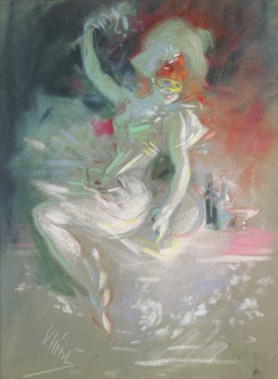 化妆舞会，19世纪90年代（纸上粉彩） 作者 朱尔斯·切雷特（Jules Cheret）