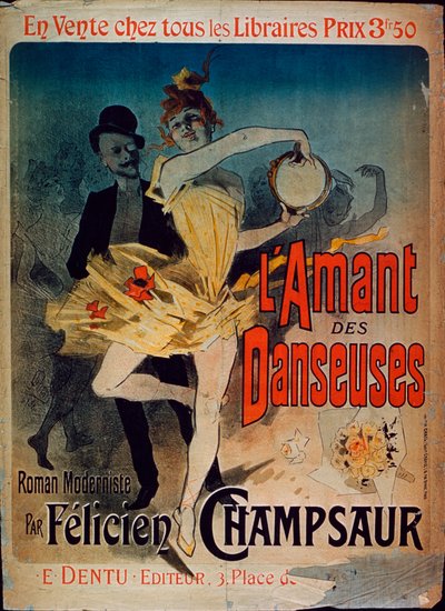 海报广告“舞者的情人”，Felicien Champsaur的小说，1888年 作者 朱尔斯·切雷特（Jules Cheret）