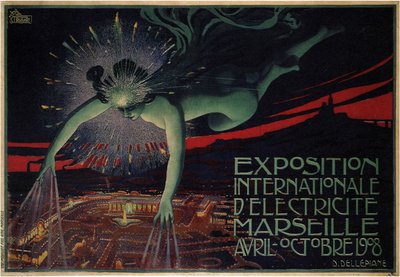 Poster done for the International exhibition of electricity in 1908 作者 朱尔斯·切雷特（Jules Cheret）