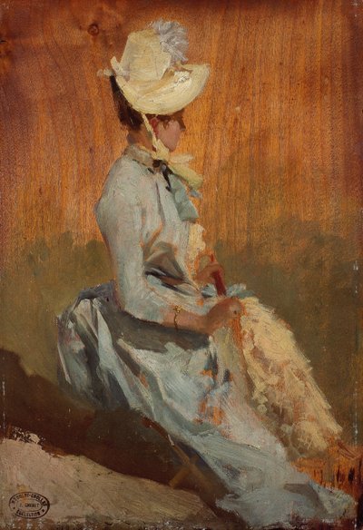 坐着的女士，约 1879-84 年（木板油画） 作者 朱尔斯·切雷特（Jules Cheret）