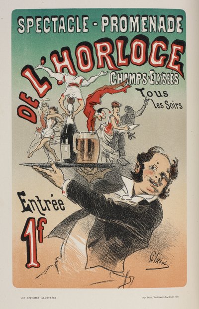 香榭丽舍大街的钟表表演，选自《Les affiches illustrées》。Ouvrage orné de......"，作者 Ernest Maindron 作者 朱尔斯·切雷特（Jules Cheret）