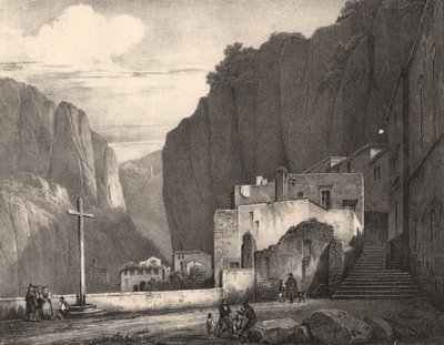 意大利坎帕尼亚阿马尔菲景观，由 Jules Coignet (1798-1860) 绘制后的石版画，258x245 厘米 作者 朱尔斯·柯尼特（Jules Coignet）