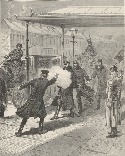 米哈伊尔-洛里斯-梅利科夫伯爵的暗杀事件。摘自《世界画报》，1880年。 作者 儒勒·笛卡尔·费拉