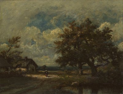 路边的小屋，暴风雨的天空，约1860年。 作者 朱尔斯·杜佩