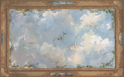 沙龙天花板的设计，坎达莫酒店，约1873年。创作者：朱尔-埃德蒙-查尔斯-拉夏兹，欧仁-皮埃尔-古德。 作者 Jules Edmond Charles Lachaise 和 Eugene Pierre Gourdet
