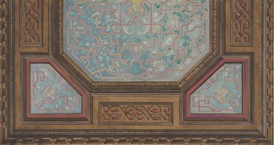 阁楼天花板的彩绘装饰设计，带有字母图案：H, 1830-97.创作人：朱尔-埃德蒙德-查尔斯-拉夏兹，欧仁-皮埃尔-古尔代。 作者 Jules Edmond Charles Lachaise 和 Eugene Pierre Gourdet