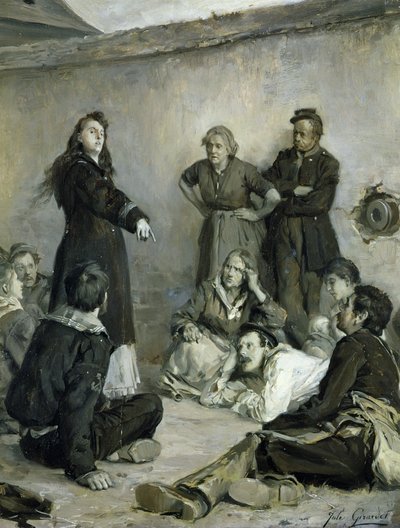 路易丝·米歇尔（1830-1905）与公社成员交谈（布面油画） 作者 朱尔斯·吉拉德