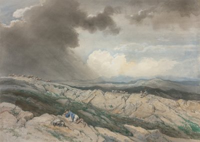 有牧羊人的风景，约 1869 年（水彩、水粉、黑色粉笔和石墨） 作者 朱尔斯·约瑟夫·奥古斯丁·劳伦斯