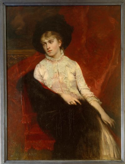 珍妮·杜马斯·戴维·德拉·帕耶特里 (Jeanine Dumas Davy de la Pailleterie，1867-1943 年) 的肖像 亚历山大·杜马斯 (Alexandre Dumas) 的女儿，欧内斯特·奥特里夫 (Ernest Hauterive) 的妻子 儒勒·路易斯·马查德 (Jules Louis Machard，1839-1900) 的绘画，十九世纪维莱尔·科特雷 (Villers Cotterets)。 大仲马博物馆 作者 Jules Louis Machard