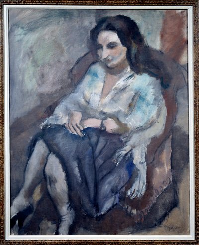 安德烈的画像。 一个坐着的女人的画像。 朱尔斯·帕辛 (Jules Pascin) 的绘画 (1885-1930) 作者 朱尔斯·帕辛