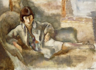 女人坐在沙发上；烤面包片夫人，约1927年 作者 朱尔斯·帕辛