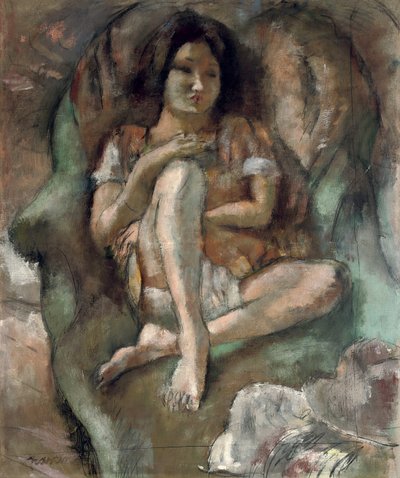 坐在扶手椅上的年轻女孩；坐在扶手椅上的女孩，1922年 作者 朱尔斯·帕辛