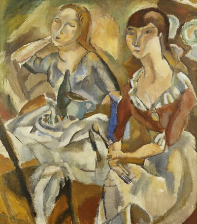 餐桌上的年轻妇女； 《年轻女孩的姿态》（录音），约1915-1919年（布面油画） 作者 朱尔斯·帕辛