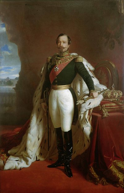 皇帝拿破仑三世（1808-73）在加冕长袍的肖像 作者 Jules de Vignon