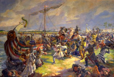 1240年7月15日的涅瓦河之战》，1940年。   作者 朱莉娅·特鲁兹·特诺夫斯卡娅