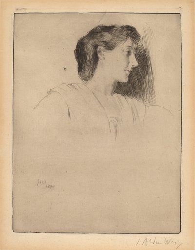 一个女人的轮廓头像，1890年。 作者 朱利安·奥尔登·威尔