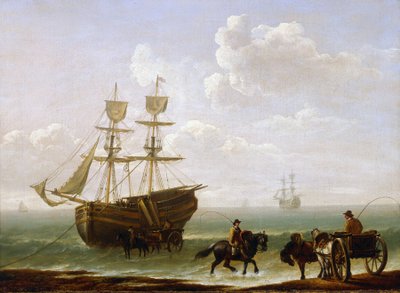 在岸边捕获的砖块被卸到车上。布面油画，约 1790 年，作者朱利叶斯-凯撒-艾贝森（1759-1817 年）。 作者 朱利叶斯·凯撒·伊贝森