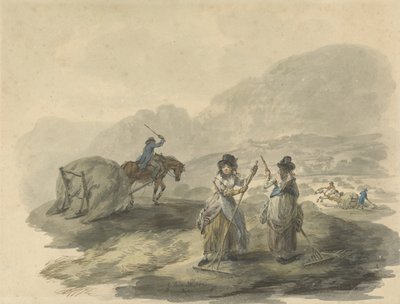 干草制作，1792年（笔和墨水与纸张上的石墨相比） 作者 朱利叶斯·凯撒·伊贝森