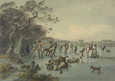 在海德公园滑冰，1785年（笔，墨水和厕所在纸上） 作者 朱利叶斯·凯撒·伊贝森