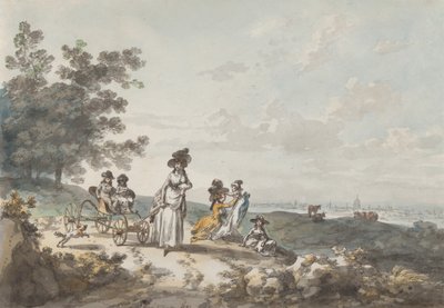 伦敦的景色，远处是圣保罗教堂：妇女和儿童与婴儿车，1787年。 作者 朱利叶斯·凯撒·伊贝森