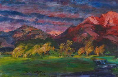 海角景观在夕阳的光芒。 1903（？） 作者 朱利叶斯·艾特（Julius Exter）