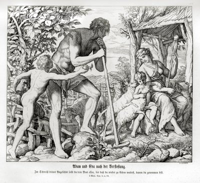 亚当和夏娃被放逐出伊甸园后，创世纪 作者 朱利叶斯·施诺尔·冯·卡洛斯菲尔德