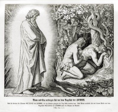 亚当和夏娃隐藏他们的裸体，创世纪 作者 朱利叶斯·施诺尔·冯·卡洛斯菲尔德
