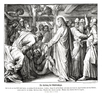 耶稣治好了瘫痪的人，《路加福音》。 作者 朱利叶斯·施诺尔·冯·卡洛斯菲尔德