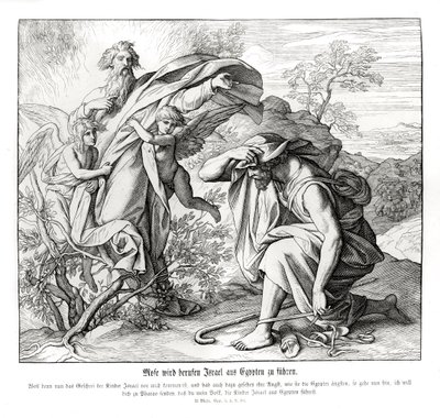 摩西和燃烧的灌木丛，出埃及记 作者 朱利叶斯·施诺尔·冯·卡洛斯菲尔德