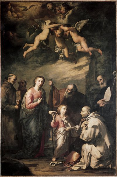 The Holy Family with Saint Bruno of Cologne and other saints - The Holy Family with Saint Bruno of Cologne and other saints. Painting by Jose (Jusepe) of Ribera, dit lo Spagnoletto (1591-1652) 作者 朱塞佩·德·里贝拉