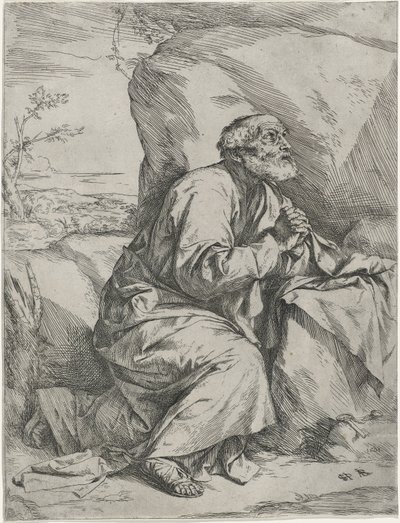 忏悔圣彼得，c.1621（蚀刻在纸上雕刻） 作者 朱塞佩·德·里贝拉