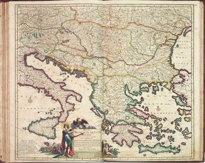 Justus Danckers 的地图集：匈牙利和希腊，约 1688 年（彩色版画） 作者 贾斯特斯·丹克茨